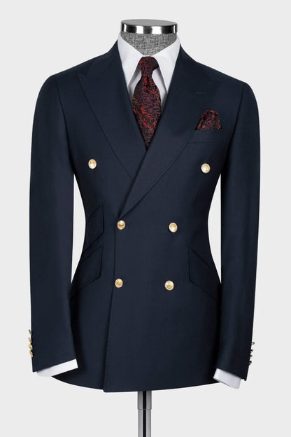 Latest Peaked Lapel Navy Blue Double Breasted Suit for Prom