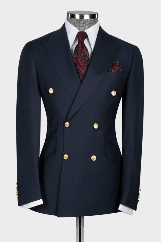 Latest Peaked Lapel Navy Blue Double Breasted Suit for Prom