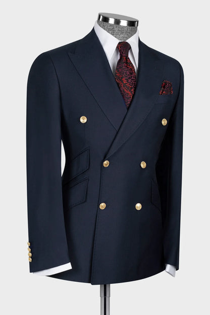 Latest Peaked Lapel Navy Blue Double Breasted Suit for Prom