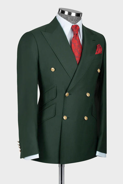 Latest Peaked Lapel Green Double Breasted Suit for Prom