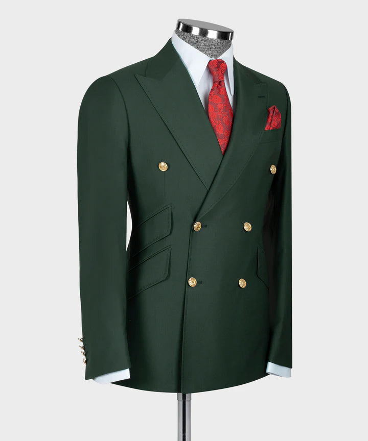 Latest Peaked Lapel Green Double Breasted Suit for Prom