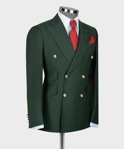 Latest Peaked Lapel Green Double Breasted Suit for Prom