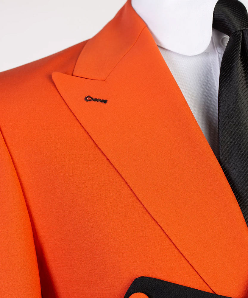 Orange Black Split Two-tone Double-breasted 2-piece Suit