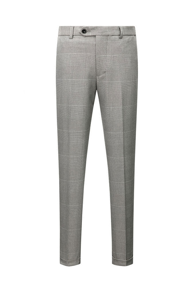 Gray Plaid Designer Peaked Lapel Slim Fit Men Suit for Prom
