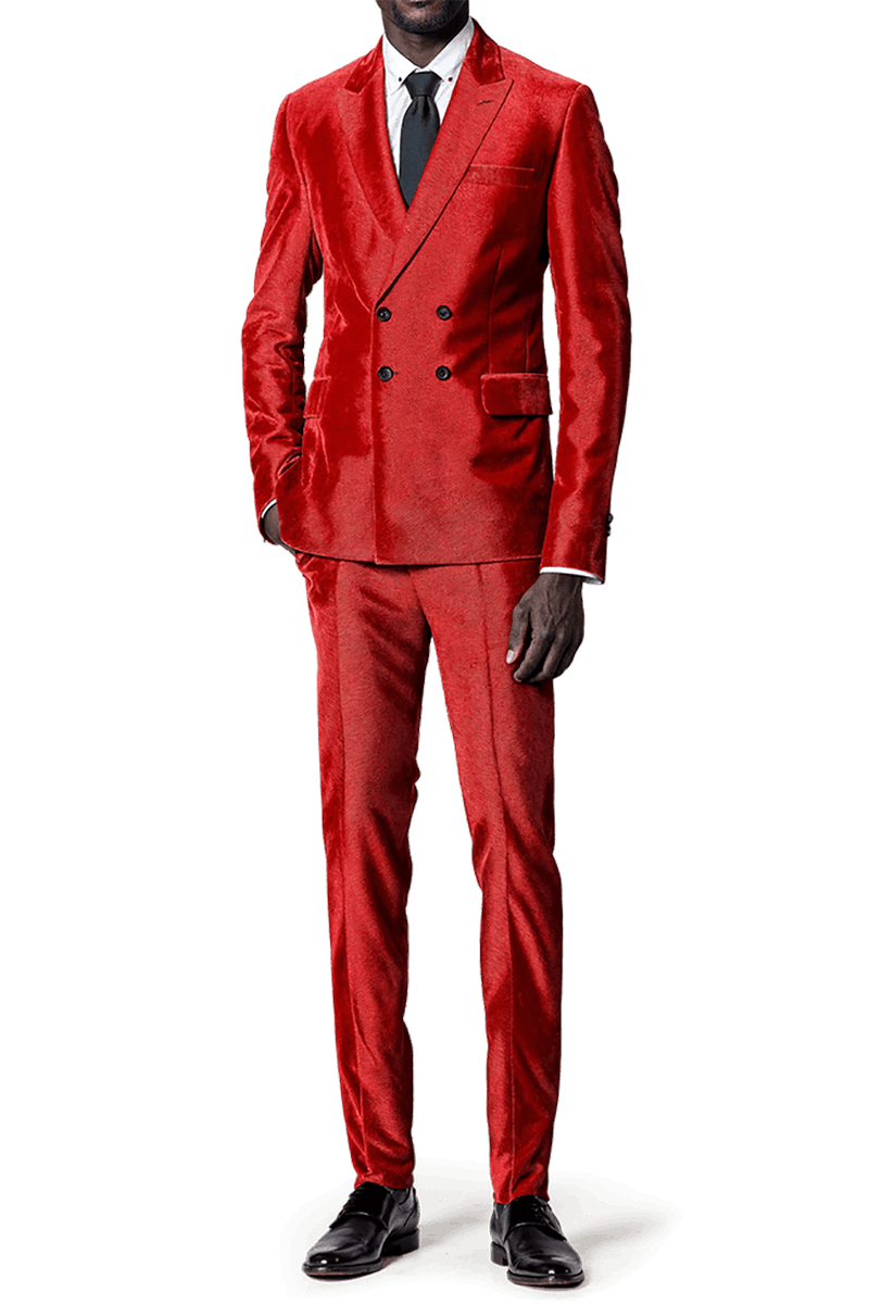 Double Breasted Peak Lapel Suit Red