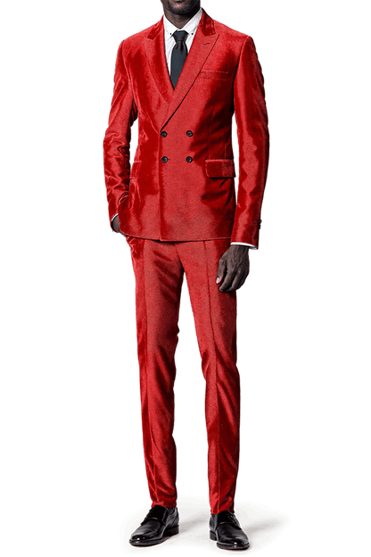 Double Breasted Peak Lapel Suit Red