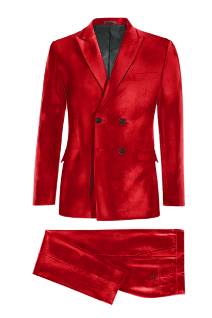 Double Breasted Peak Lapel Suit Red