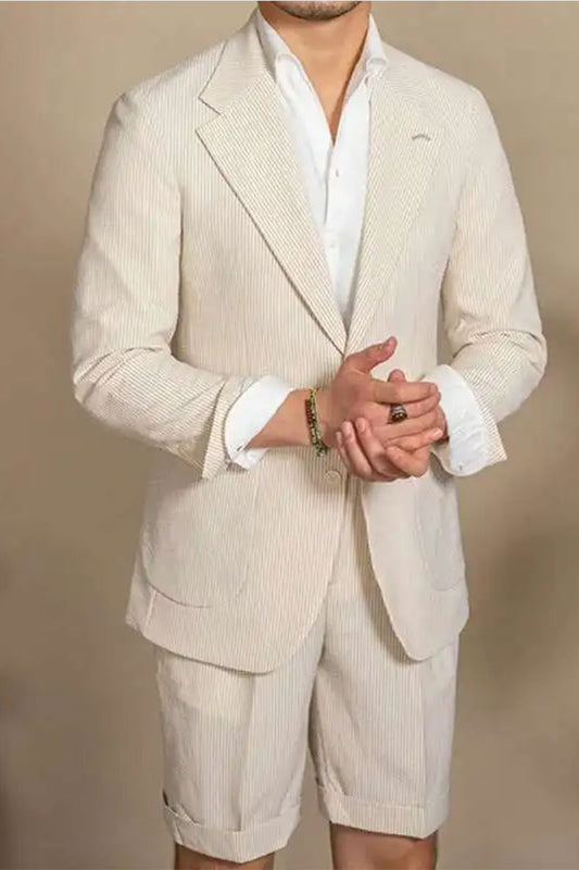 Beige Single-breasted Summer 2-piece Suit