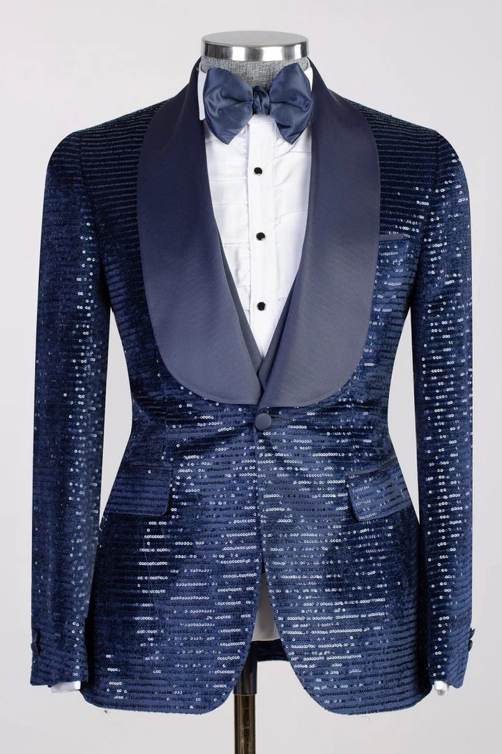 Sparkly Blue Three Piece Blazer Tuxedo