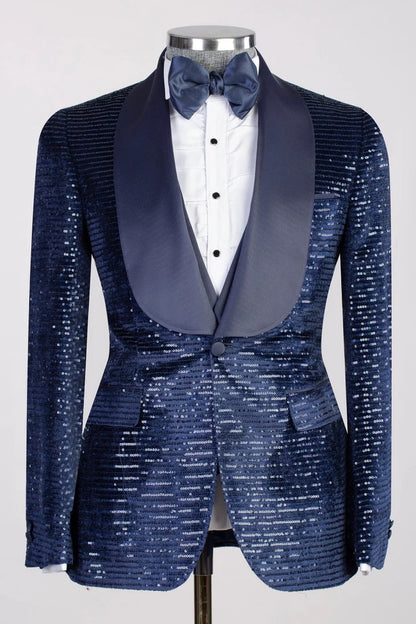 Sparkly Blue Three Piece Blazer Tuxedo