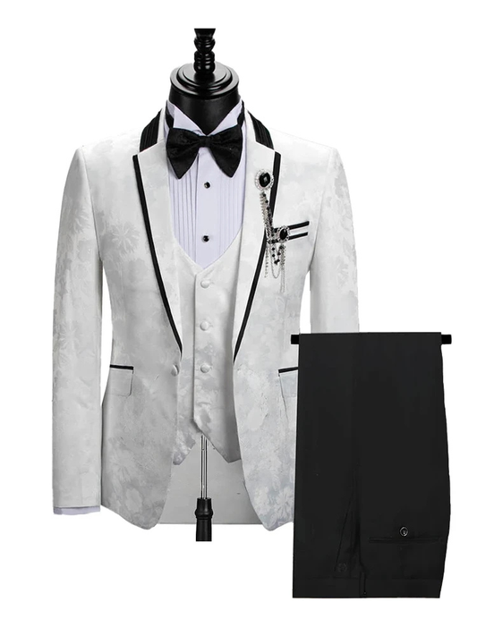 3 Piece Notch Lapel Floral Pattern Dinner Prom Wedding Men Suits