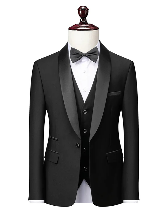 High Quality Three Piece Satin Shawl Lapel Formal Slim Fit Business Men Suits