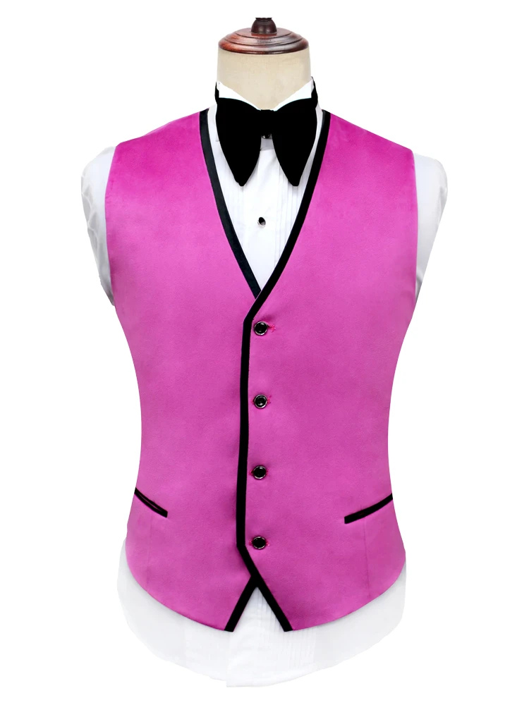 Luxury Stylish Pink Three Piece Peak Lapel Single Breasted Wedding Prom And Party Tuxedos