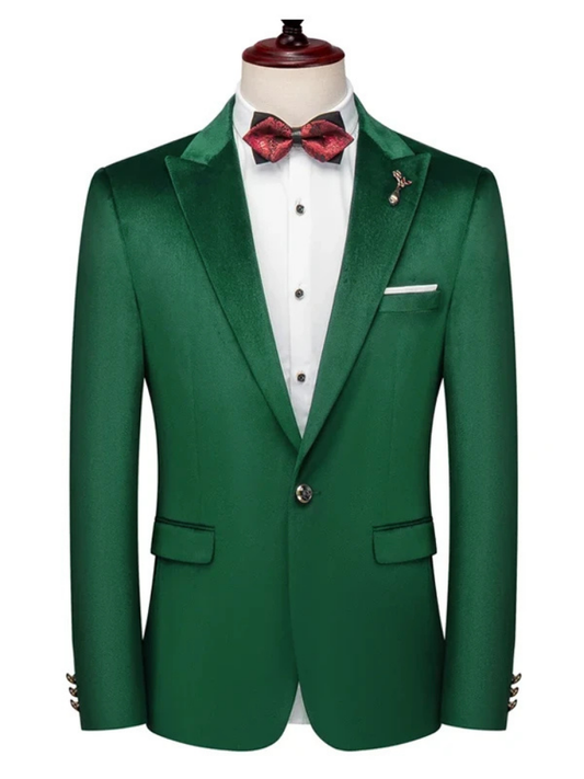 Slim Fit Two Piece Peak Lapel Green Velour Wedding and Prom Tuxedos