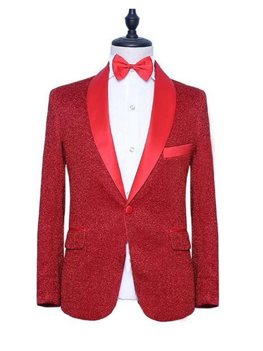 Latest Elegant Red Satin Shawl Lapel Two Piece Wedding and Prom Men Suits