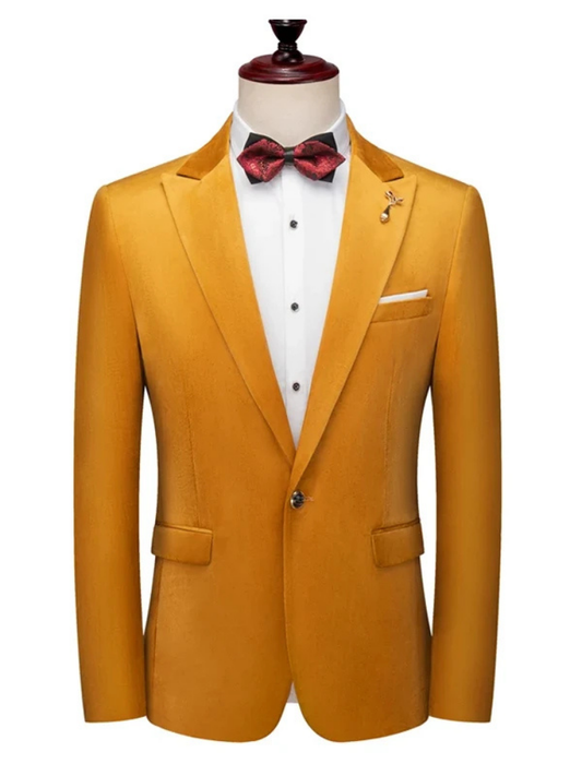 Elegant Two Piece Peak Lapel Orange Slim Fit Velour Wedding and Prom Men Suits