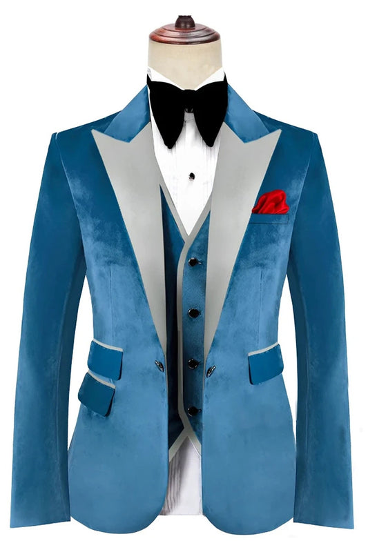 New Arrival Classic Blue 3- piece Velvet Wedding and Prom Tuxedo