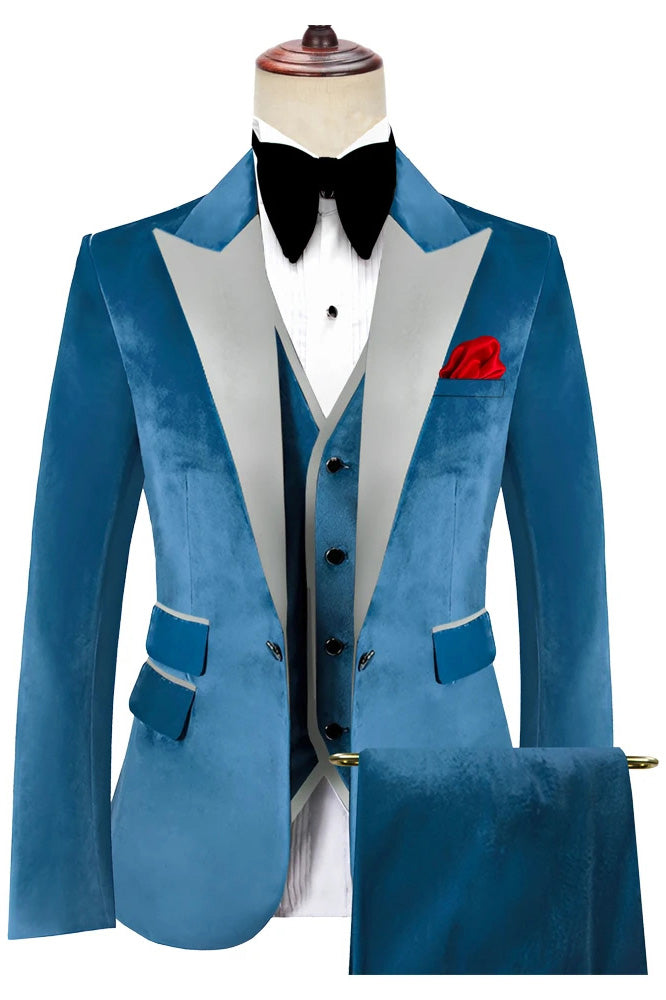 New Arrival Classic Blue 3- piece Velvet Wedding and Prom Tuxedo