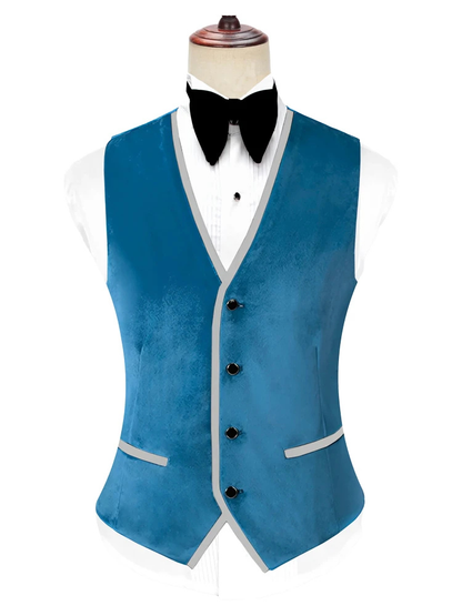 New Arrival Classic Three Piece Peak Lapel Blue Velvet Wedding and Prom Tuxedo