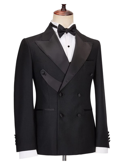 Fashion Black Two Piece Satin Peak Lapel Special Design Wedding Prom Costume Men Suits