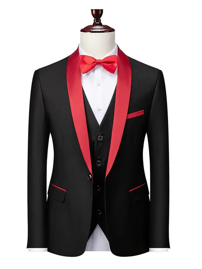 Handsome Classic Casual Three Piece Satin Shawl Lapel Slim Fit Business Men Suits