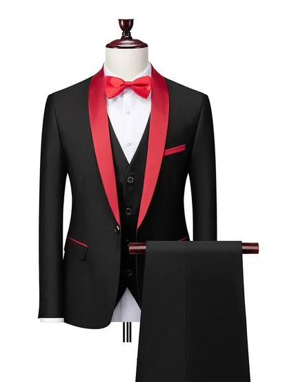 Handsome Classic Casual Three Piece Satin Shawl Lapel Slim Fit Business Men Suits