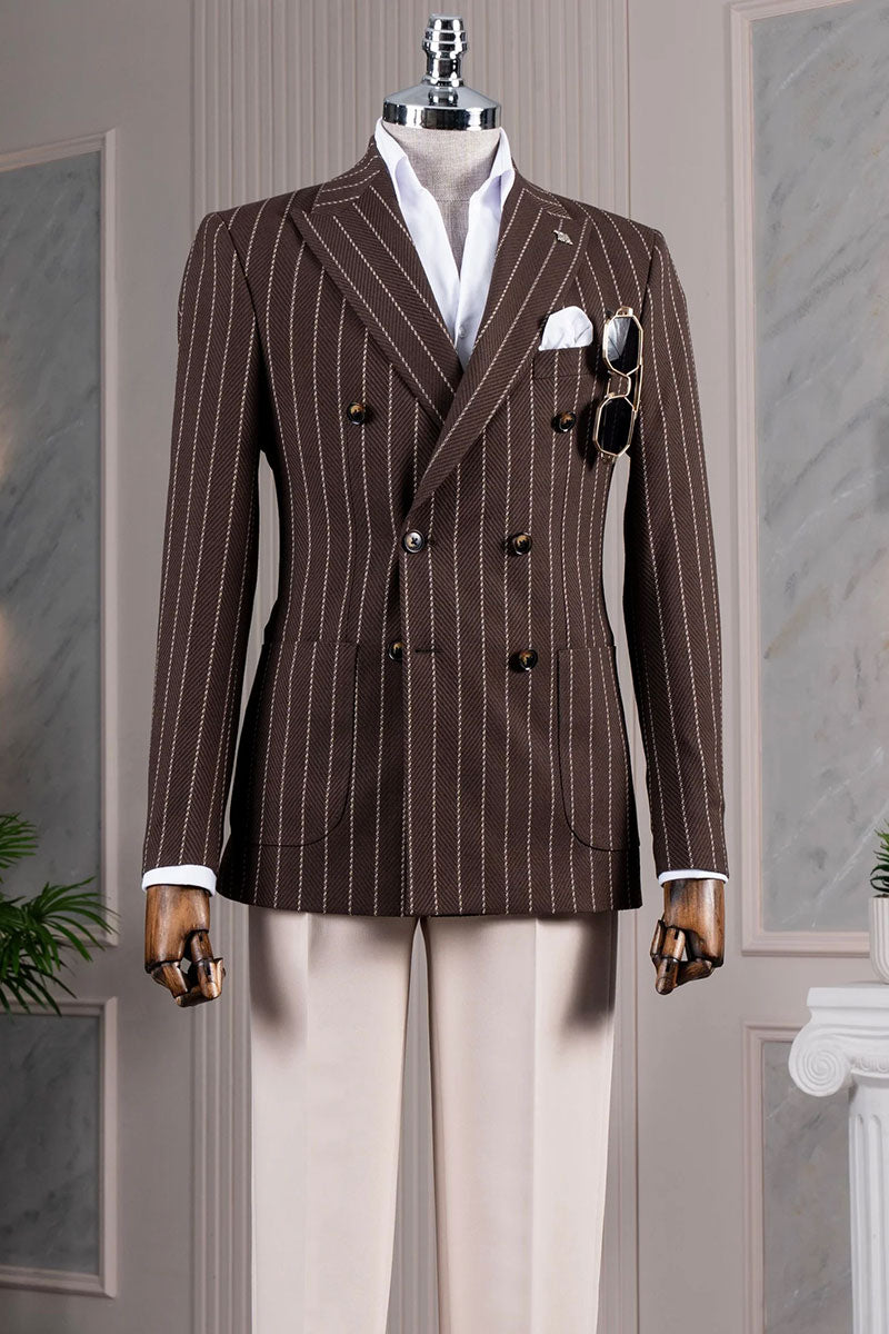 Stripe Double-breasted 2-piece Blazer Suit