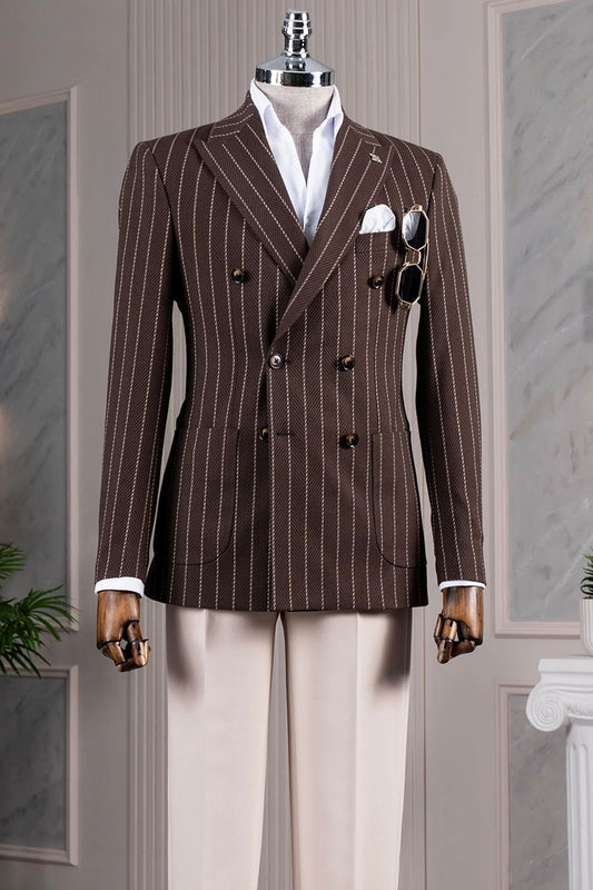 Stripe Double-breasted 2-piece Blazer Suit