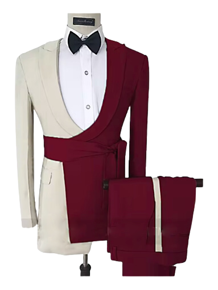 2 Piece Single Breasted Notch Lapel Men Suits Red/White