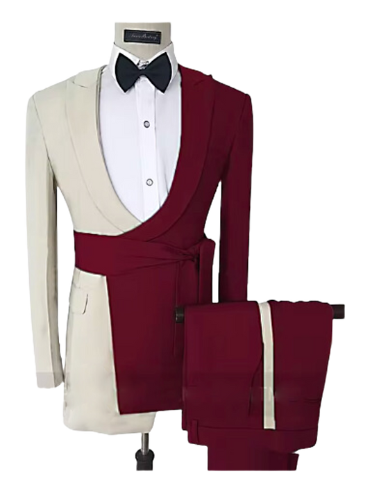 2 Piece Single Breasted Notch Lapel Men Suits Red/White