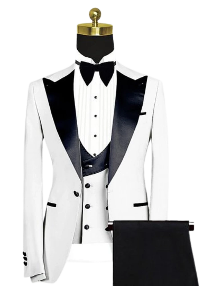 Peaked Lapel White Single-Breasted 3 Piece Suit