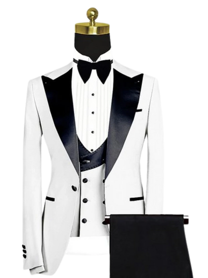 Peaked Lapel White Single-Breasted 3 Piece Suit