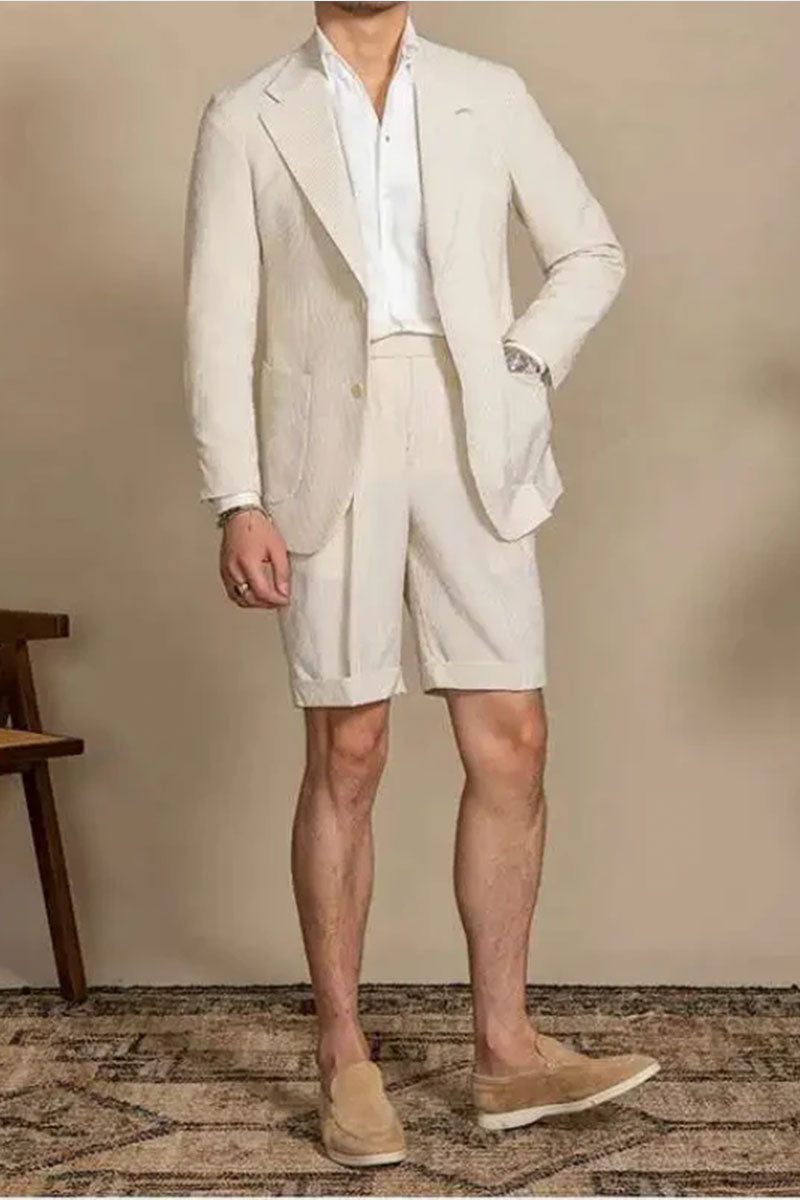 Beige Single-breasted Summer 2-piece Suit