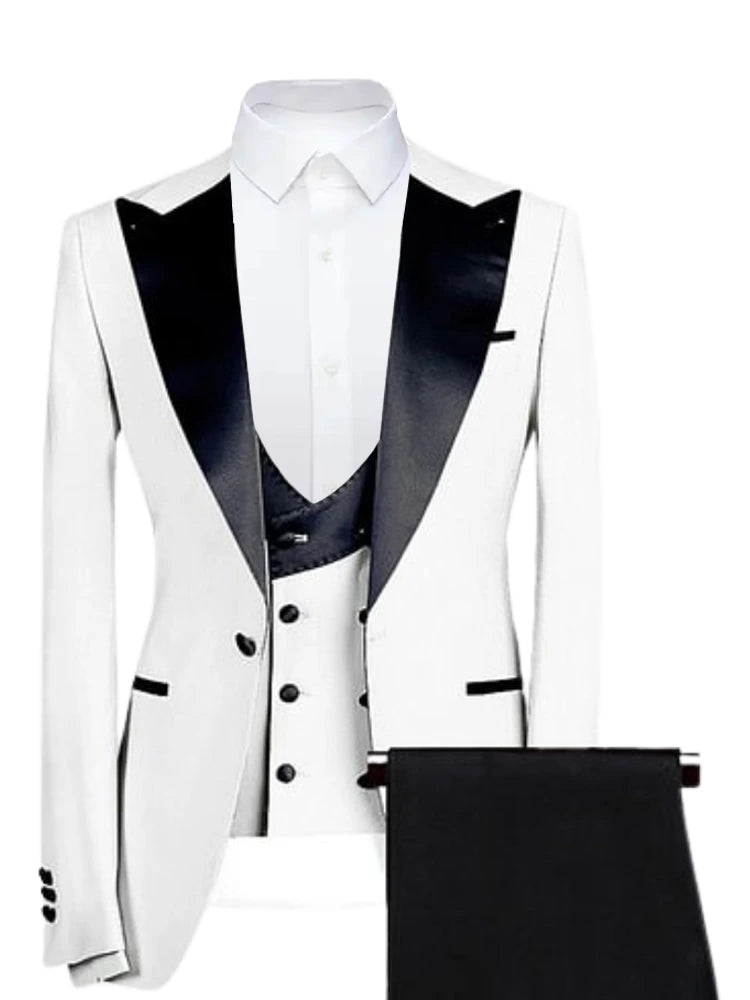 Peaked Lapel White Single-Breasted 3 Piece Suit