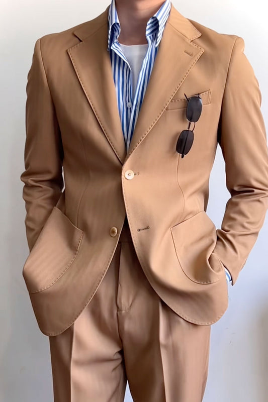 Brown 2-piece Single-breasted Notched Lapel Suit