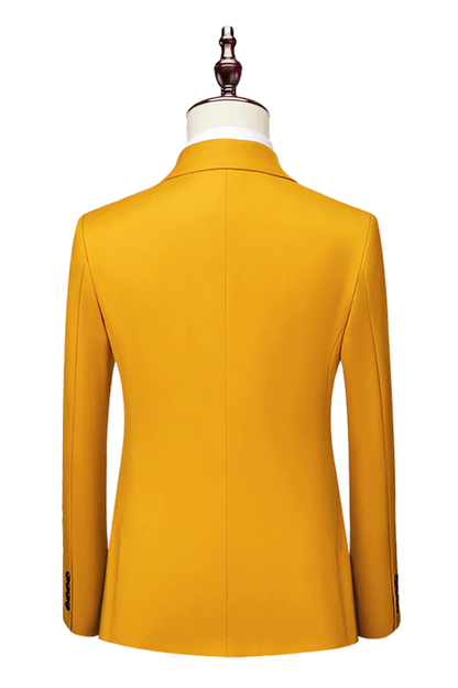Sharp-looking Yellow Double Breasted Peaked Lapel Men's Suits for Prom