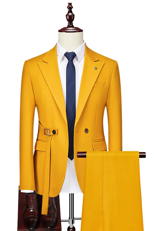 Sharp-looking Yellow Double Breasted Peaked Lapel Men's Suits for Prom