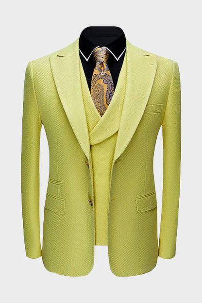 Men's Yellow Peak Lapel Prom 3 Piece Suit