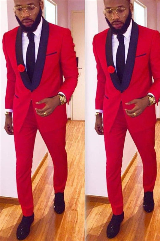 2 Pieces Red Shawl Lapel Suit with One Button