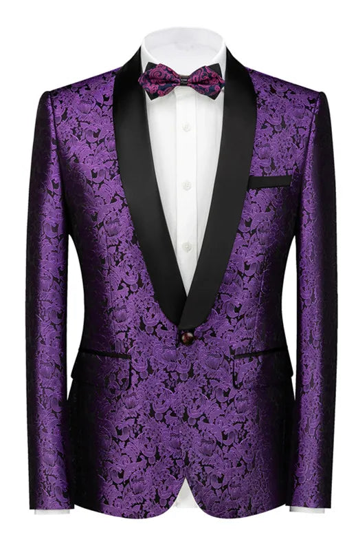 Purple Jacquard 2-piece Shawl Lapel Tuxedo