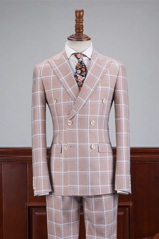 Light Pink Peaked Lapel 2 Pieces Double Breasted Tuxedo Men Suits