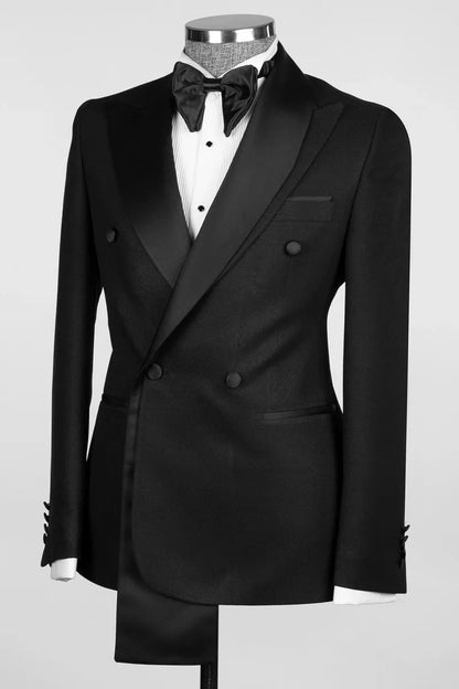 Black Peaked Lapel Double Breasted 2-pieces Suits with Long Hem