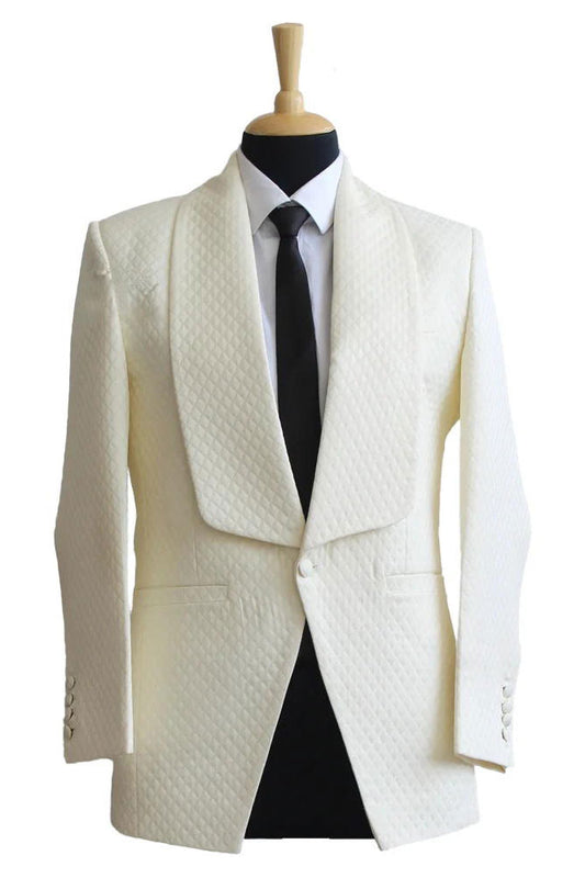 White Plaid Shawl Lapel Wedding 2 Piece Suit