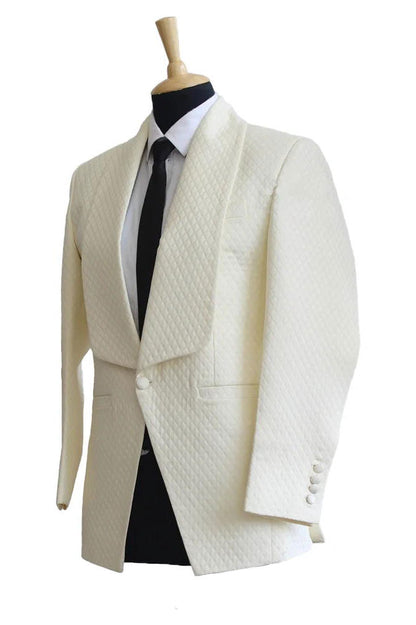 White Plaid Shawl Lapel Wedding 2 Piece Suit