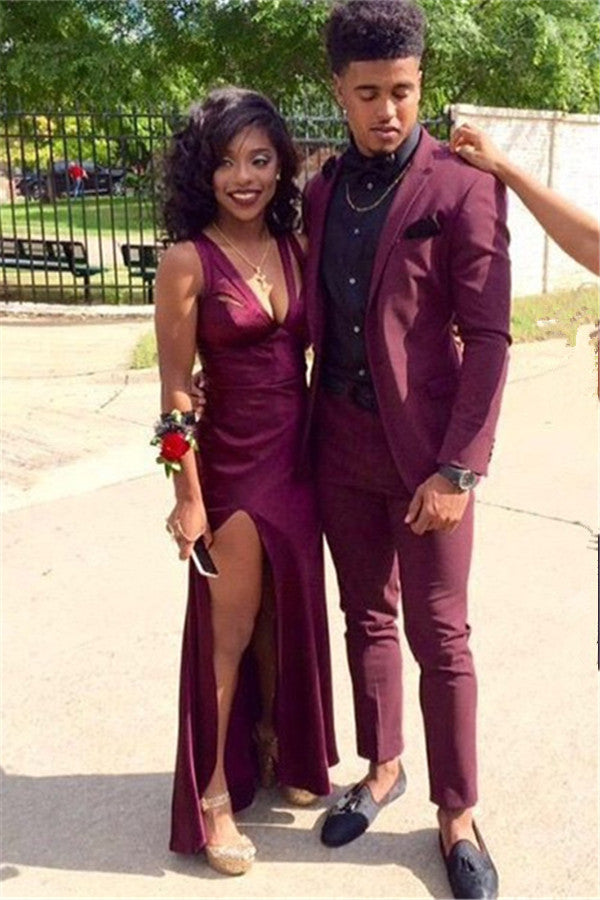 Bespoke Burgundy 2 Piece Slim Fit Men Prom Suits