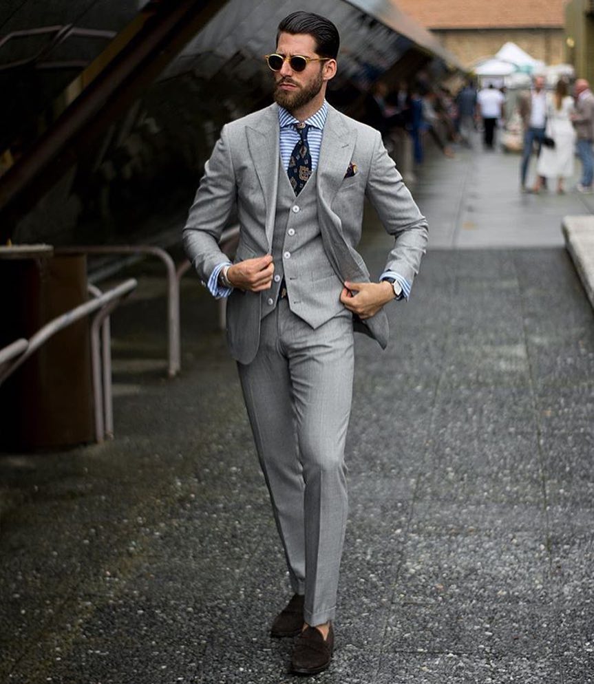 Bespoke Formal Mens Suits Grey Three-Piece Business Suits