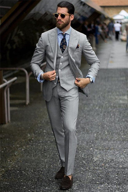 Bespoke Formal Mens Suits Grey Three-Piece Business Suits