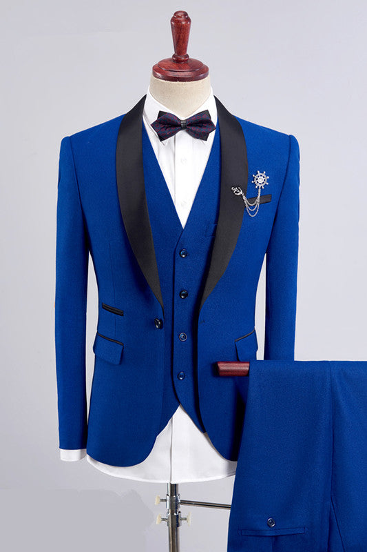 Bespoke 3 Pieces Shawl Lapel Royal Blue Suit