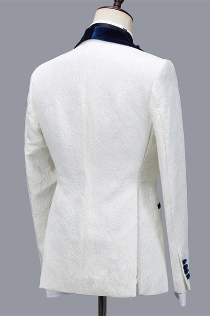 Bespoke White Jacquard Shawl Lapel Tuxedo for Wedding
