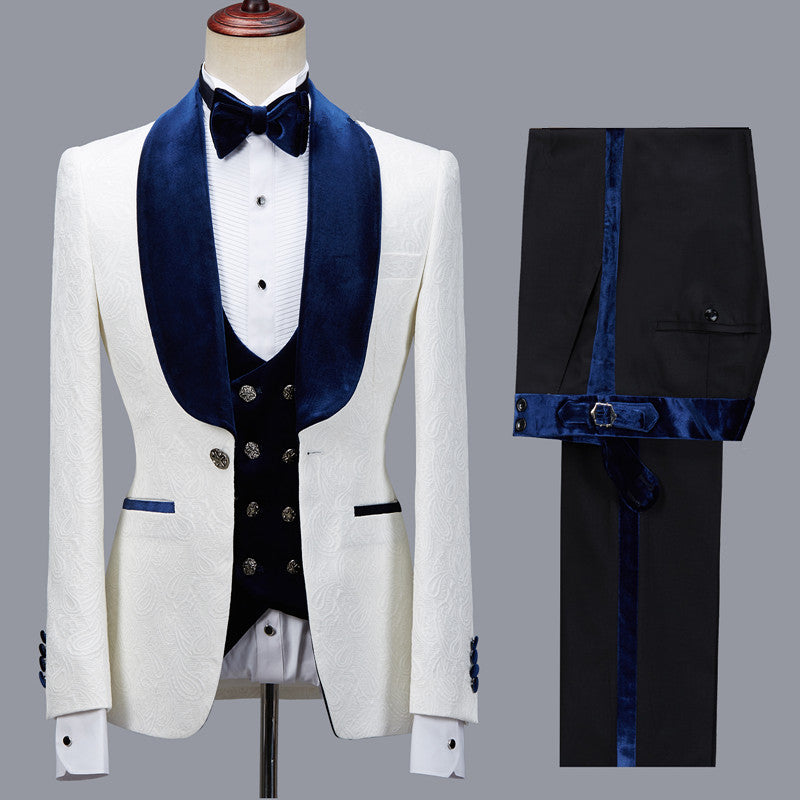 Bespoke White Jacquard Shawl Lapel Tuxedo for Wedding